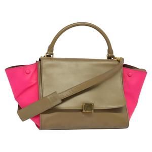 CELINE Trapeze Hand Bag Leather 2way Beige Gold Auth bs28306